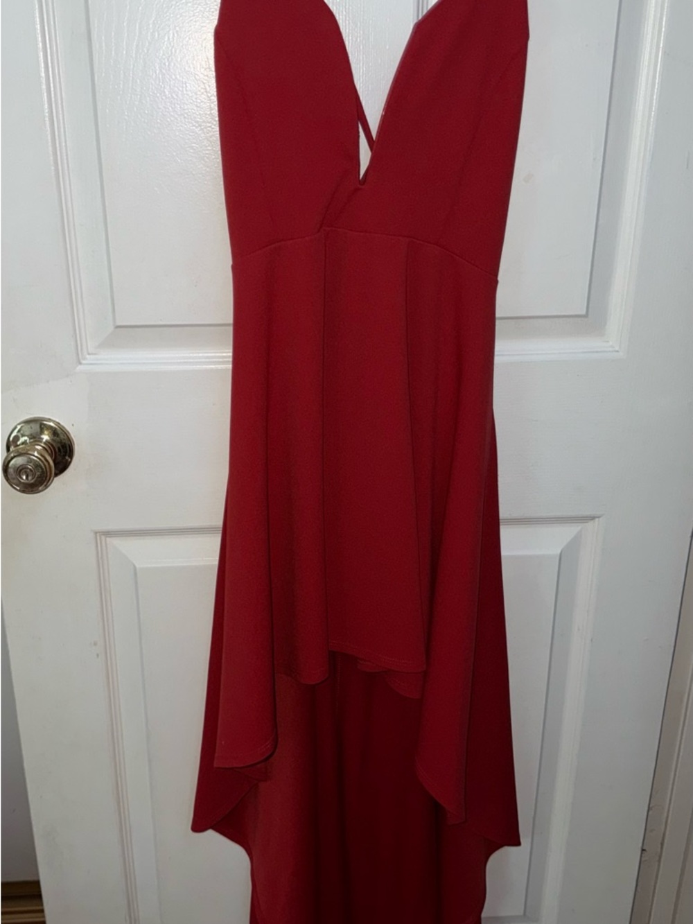 privy Red High-Low V-Neck Evening Dress